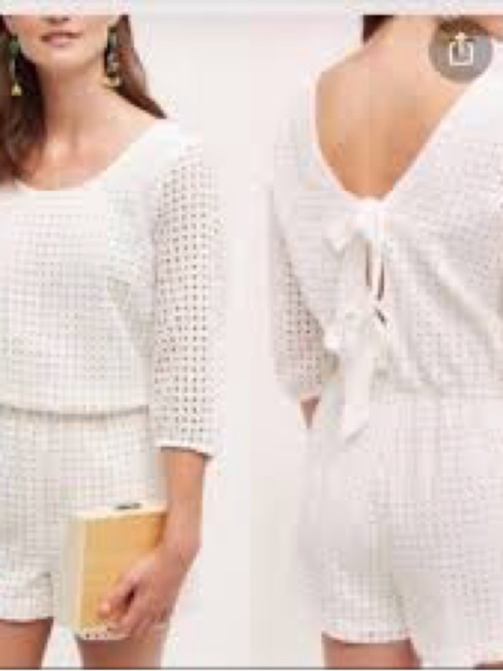Anthropologie White Crochet Tie-Back Romper